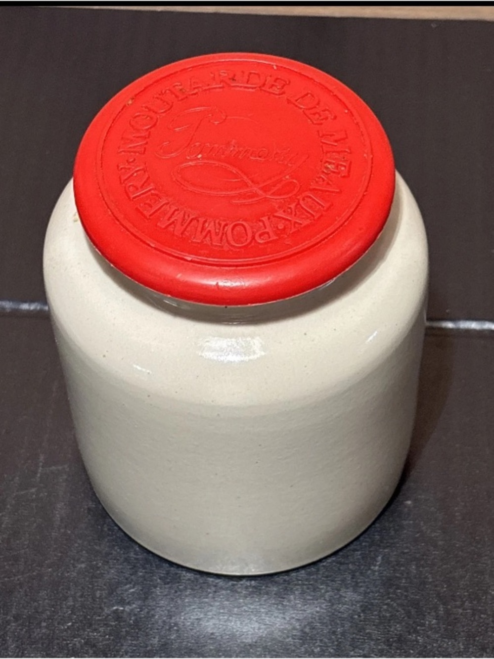 Vintage French Stoneware Mustard Pot Red Lid CROCK Moutarde De Meaux Pommery